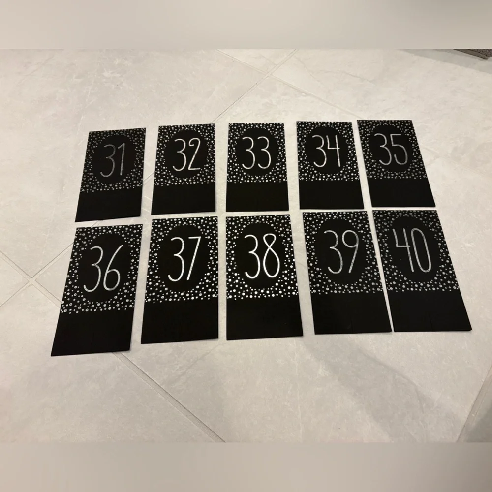 Wedding Party Polka Dot Silver Metallic Table Number Tents Numbers 1 to 40